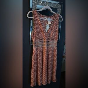 Max Studio Womens Medium Jersey Knit Midi Dress Geo Floral Red - Navy NWT